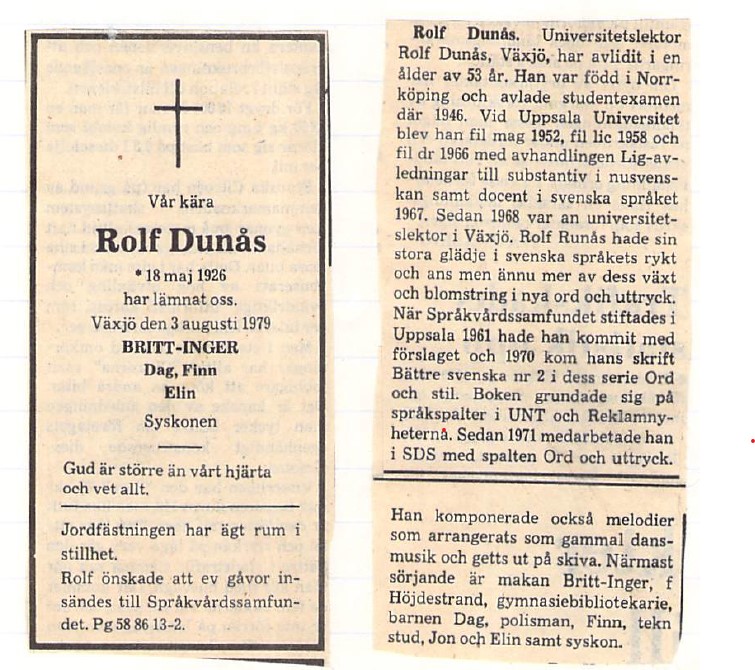 Rolf Dunås' dödsannons